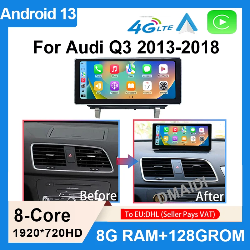 

10.25" Wireless Carplay Auto For AUDI Q3 2013-2018 Factory Price Car Player Multimedia GPS Navigation Screen 8 Core Android13