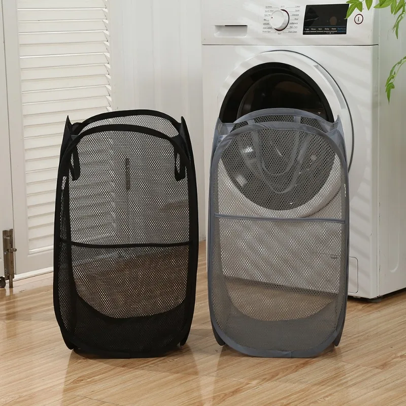 

1/2 шт. складная сетчатая всплывающая корзина для белья с усиленными ручками для переноски, большая вместимость, складные корзины для белья, сетка