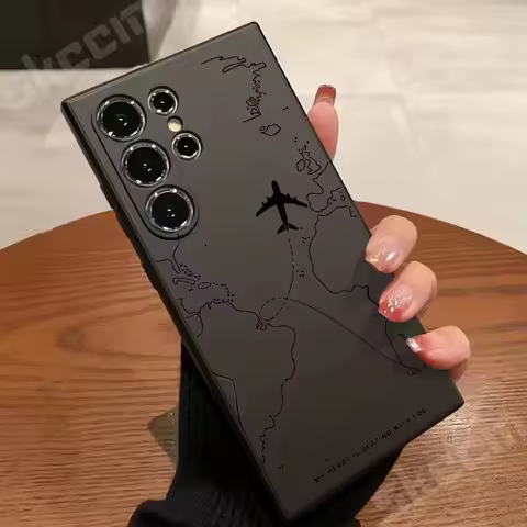 Silica gel Phone Case For Samsung Galaxy S25 S24 Ultra S23 S22 S21FE S20 Ultra Galaxy A55 A54 A15 A35 irplane Route Desian Cover