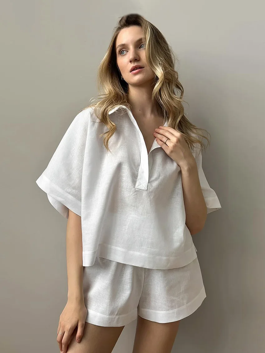 

Marthaqiqi хлопковые женские пижамы, комплекты из 2 предметов, одежда для сна с отложным воротником, ночные рубашки с короткими рукавами, шорты, домашняя одежда, женская повседневная одежда