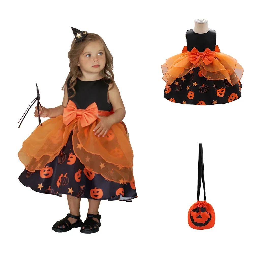 Newborn Baby Dress Weekly Toddler Orange Black Performance Costume Baby Girls Halloween Pumpkin Kids Dress Girls Party Dresses