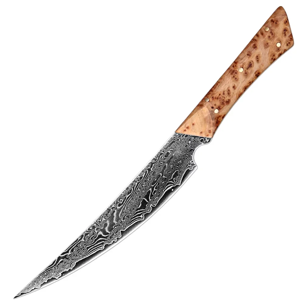 Japanese Damascus Steel Handmade Curved Edge Utility Knife, Full Tang Pakkawood Handle, High Hardness Sharp Kitchen Peeling Knif