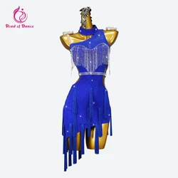 Blue Latin Dance Dress Women Practice Clothing Dancewear Sexy Skirt Ball Competition Suit Elegant Party Costume Sports Line Wear