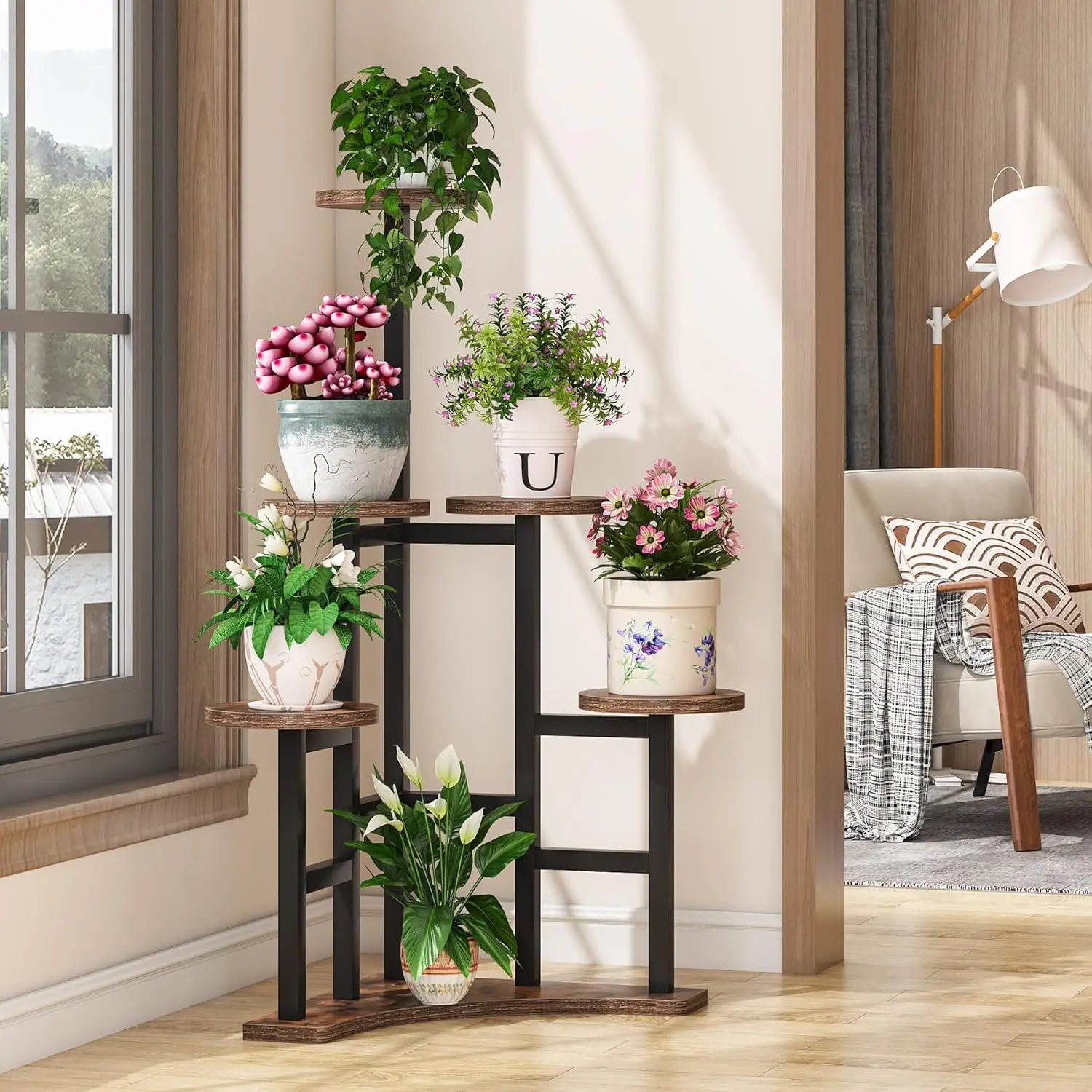 Corner Plant Stand Indoor, 6 Tiered Plant Shelf Flower Stand, Tall Multiple Potted Plant Holder Rack Planter Organizer