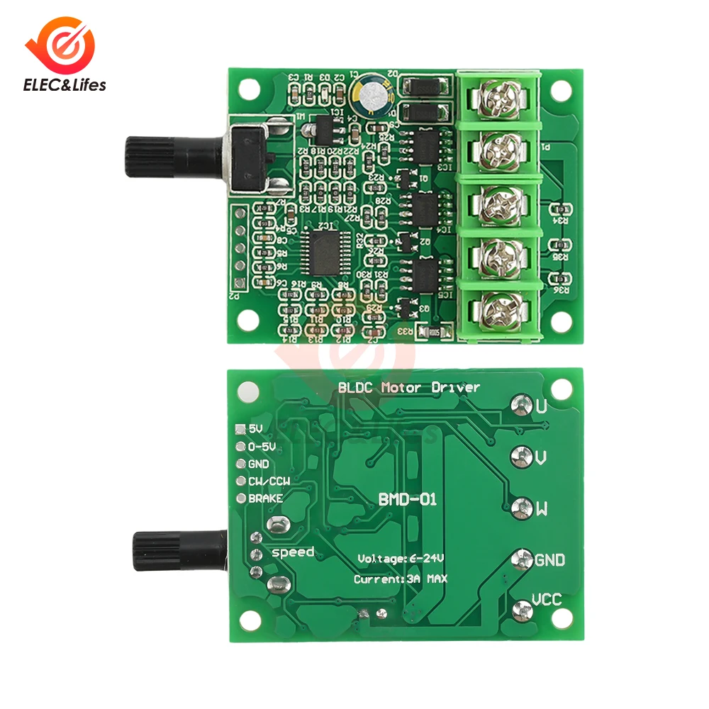 DC 모터 속도 컨트롤러, PWM 속도 조절식 가역 스위치, 3 상 브러시리스 홀 제어 보드, DC 6V, 12V, 24V, 3A