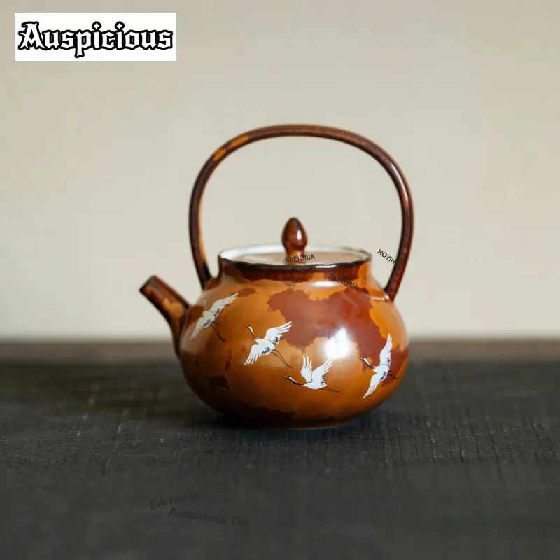 ZAEYORIA 140ml Kiln Fambe Red-crowned Crane Teapot Traditional Tea Infuser Pot Tea Maker Kettle With Ball Hole Drinkware Gifts