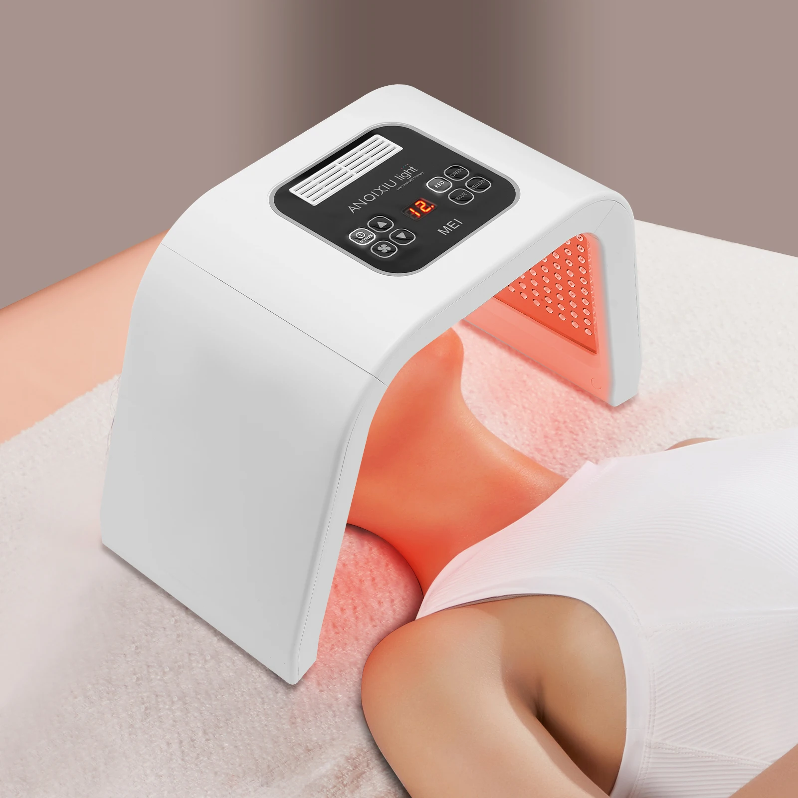Terapia de luz de mascarilla LED con 7 ondas de luz nano, luces rojas, azules y verdes para reducción de arrugas, blanqueamiento de la piel y