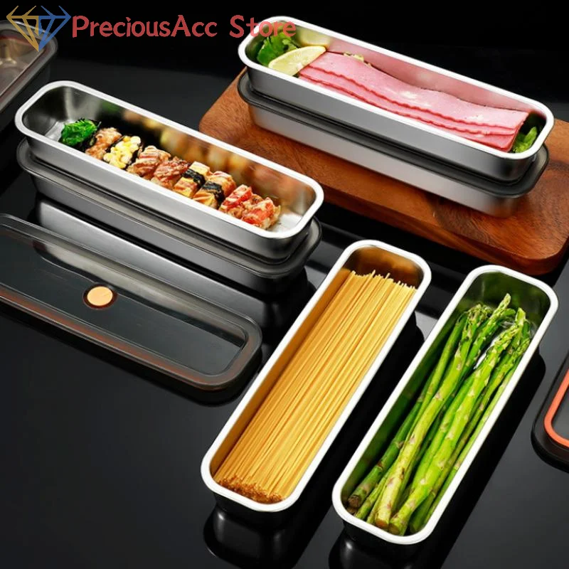 صندوق حفظ طازج من الفولاذ المقاوم للصدأ 201 صينية لحم الخنزير المقدد مع غطاء للفواكه والخضروات واللحوم وتخزين الثلاجة وتنظيف المطبخ #5