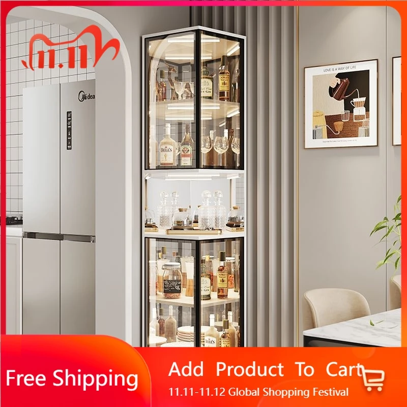 

Transparent Glass Bar Cabinet Shelves Living Room Mobile Wine Cabinet Kitchen Storage Decoration Estante Chinese Style Furniture