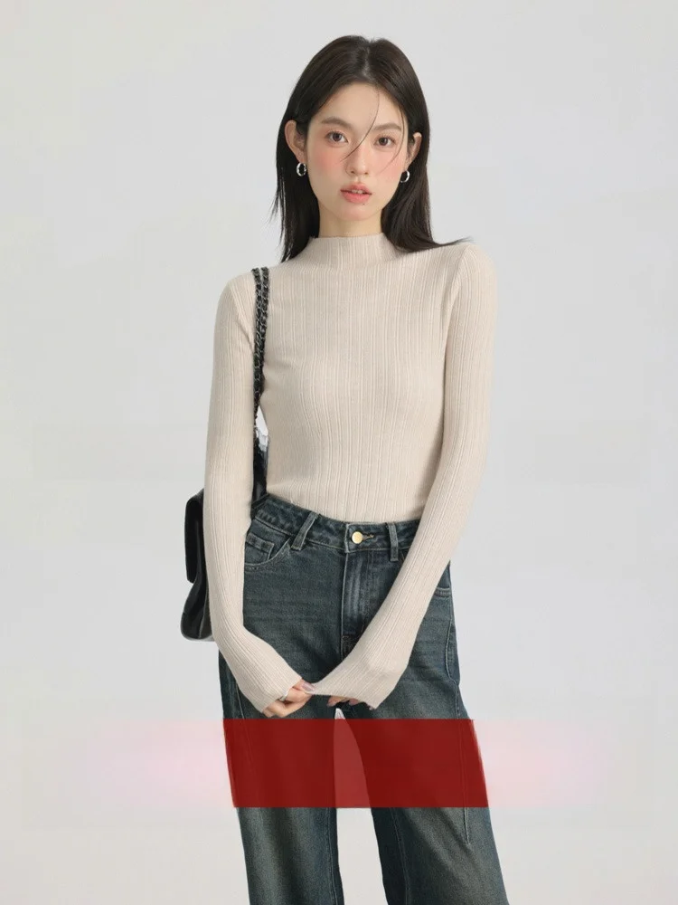 

Женский облегающий цветной свитер с высоким воротником, эластичная основа, внутренняя одежда, футболка, длинный свек, осень-зима, мода