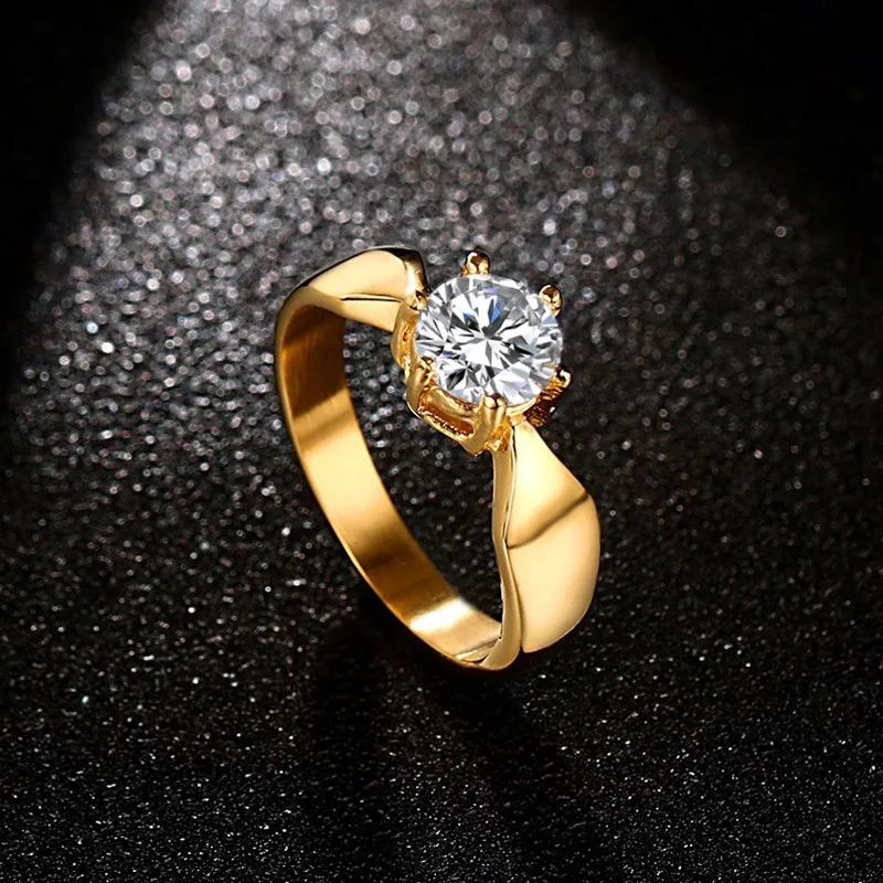 Meaeguet Ladies Prong Setting CZ Engagement Rings Wedding Bands For Women Gold Color