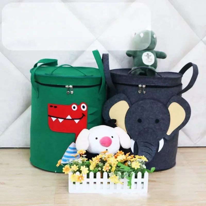 Children Toys Storage Basket With Lid Foldable Household Laundry Bag Cute Linen Bucket Cartoon Print Clothes Organizer Baskets