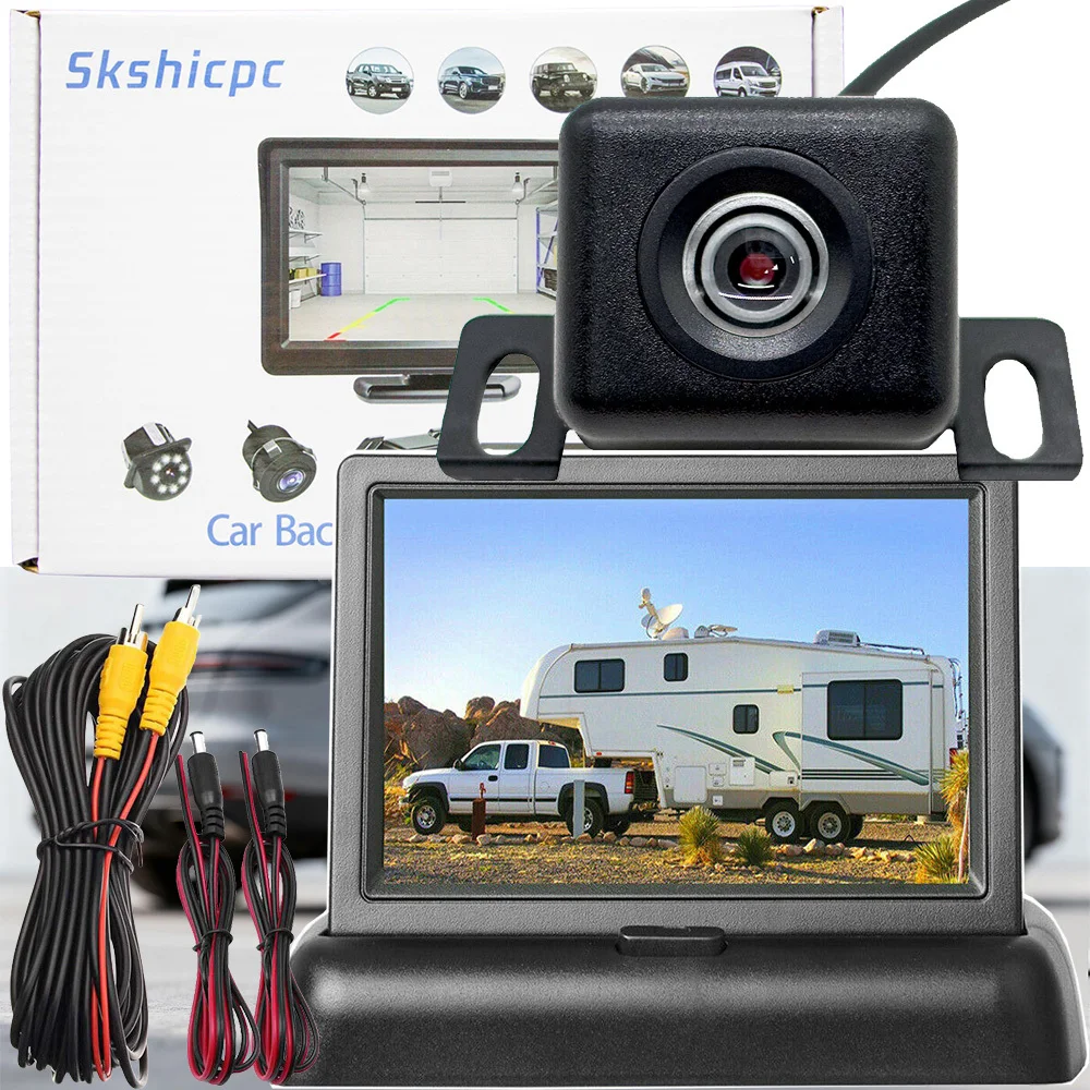 4.3-Inch Foldable Screen Backup Camera Kit, Improve Safety And Convenience When Parking,Suitable for Car,Pickups,Trucks,Suvs,Rvs