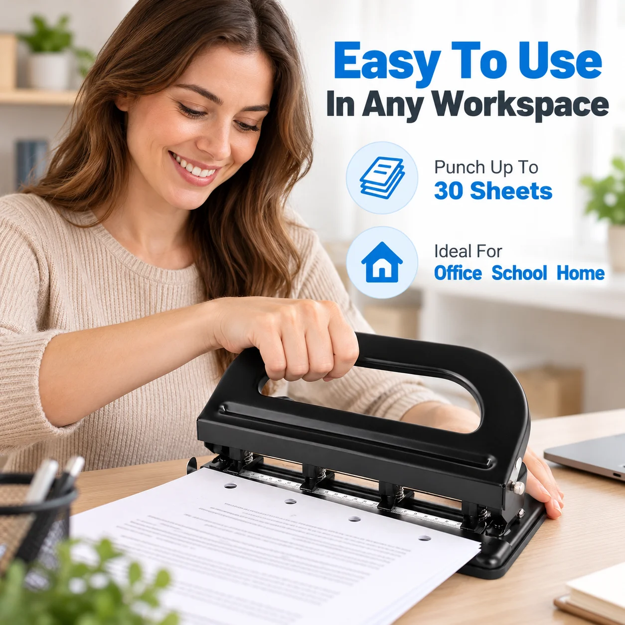 AOLIVIYAa Heavy Duty Adjustable 4 Hole Punch 30 Sheet Capacity Paper Puncher 2 3 4 Hole Metal Office Binder Punching Machine A4