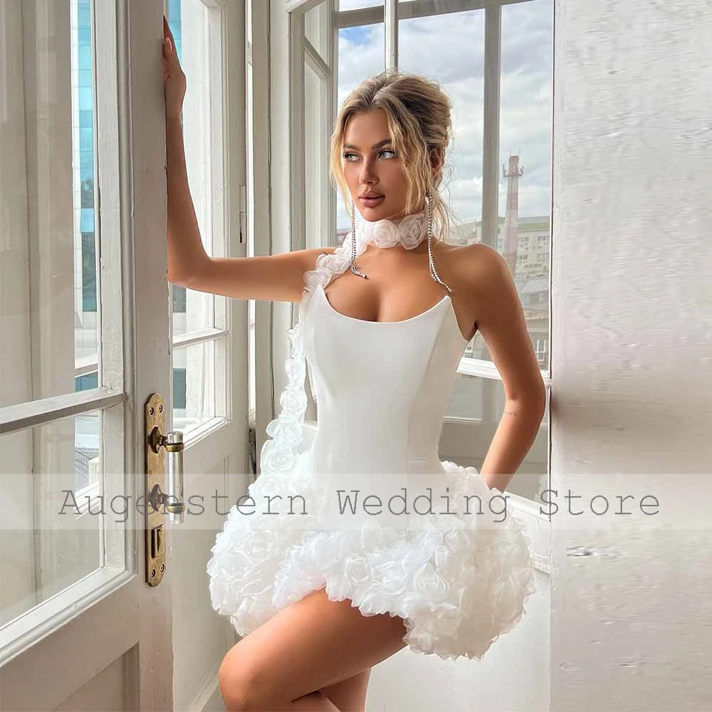 Dreamy Civil Wedding Dresses Jersey A-line Wedding Party Dresses Ivory Strapless 3D flowers Shawl Lace-up Wedding Guest Dresses