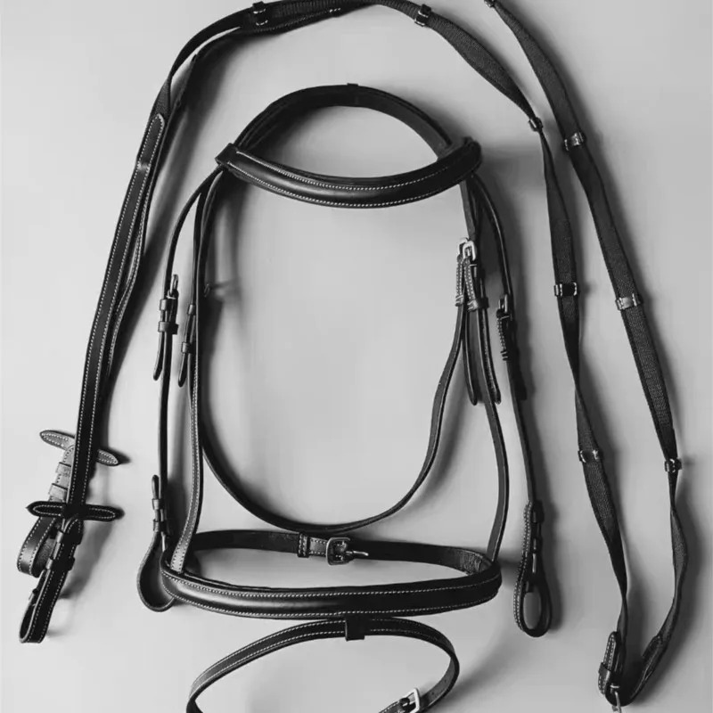 مستلزمات الخيل Cowhide Leather Water Leash Bridle British Equestrian Stiff-Bit Horse Harness Water Leash