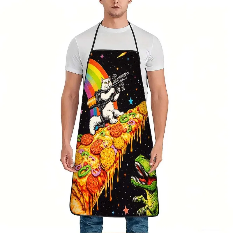 1pc Space-themed Cat Design Pizza Dress, Featuring A Laser Gun And Rainbow-patterned Apron. Sturdy Construction, Easy To Maintai