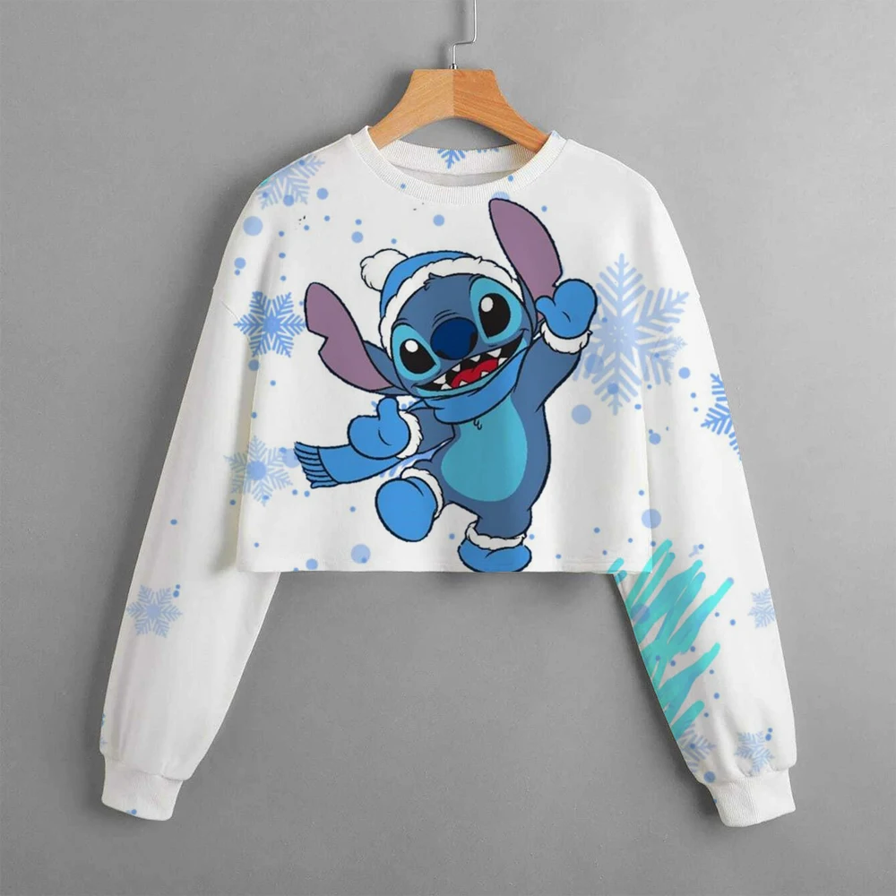 Disney Lilo & Stitch เสื้อผ้าเด็ก, เสื้อสเวตเตอร์สั้นพิมพ์ลายการ์ตูนใหม่ฤดูใบไม้ร่วงและฤดูหนาวลำลองสำหรับเด็กผู้หญิงเด็กผู้หญิงเสื้อน่ารัก