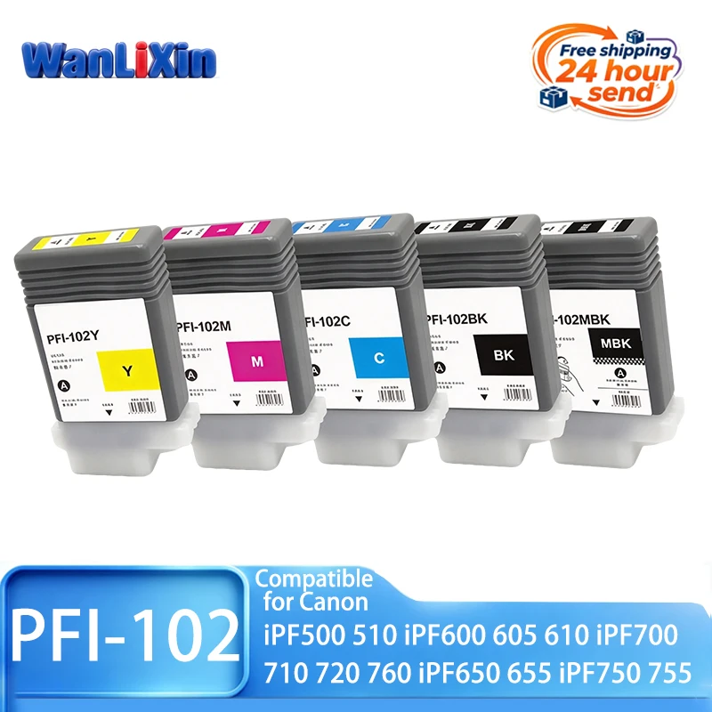 130ML PFI 102 PFI-102 PFI102 Ink Cartridge Compatible for Canon iPF500 510 iPF600 605 610 iPF700 710 720 760 iPF650 655 iPF750