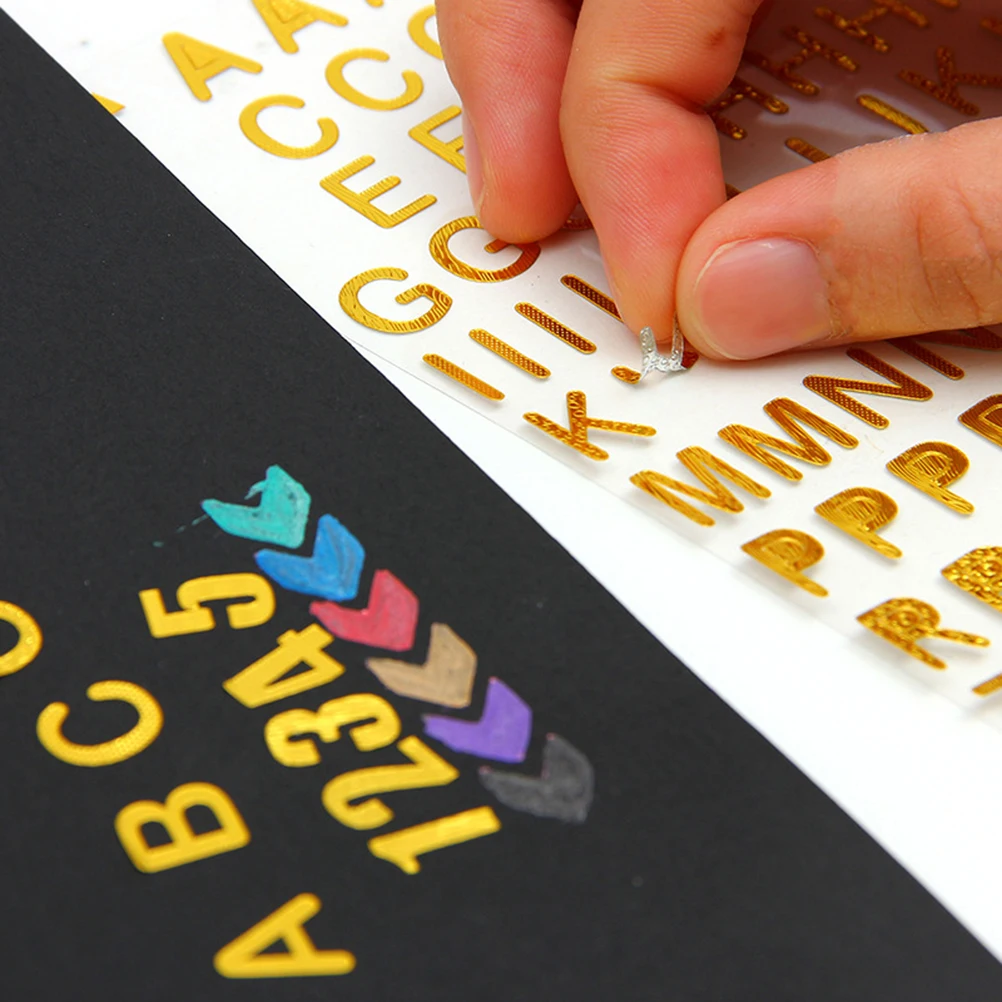 

6 Sheets Gold Stamping Alphanumeric Stickers Eco Friendly Durable Cute Scrapbook Decals Ideal for Cards Crafts Notebook