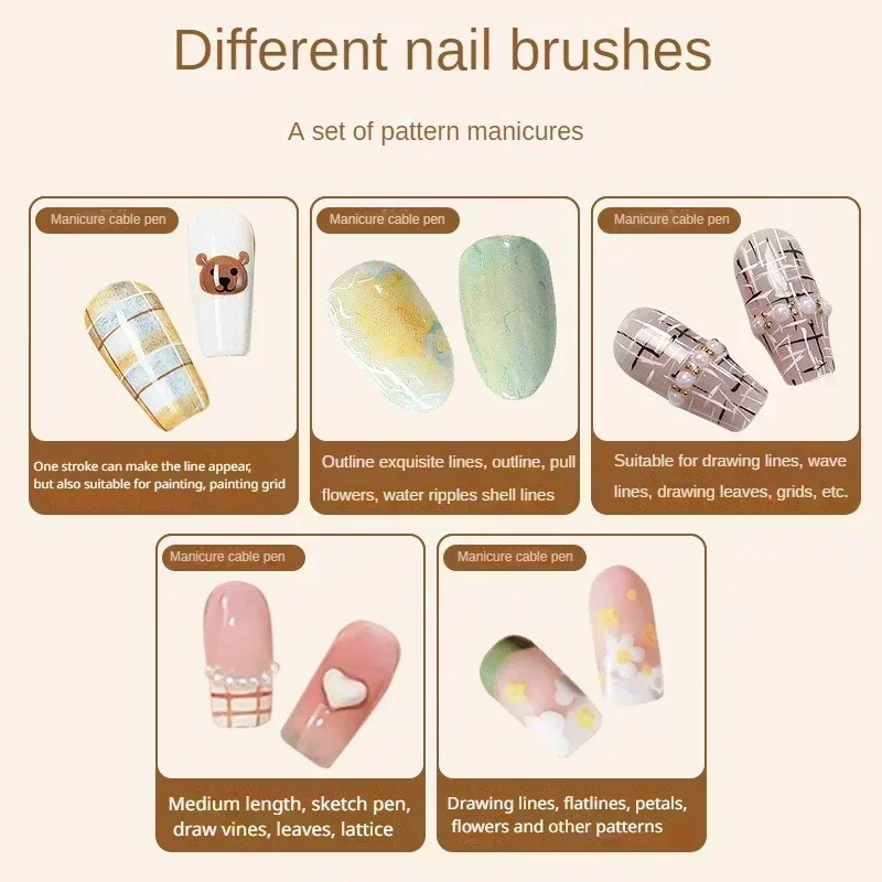 5Pcs Nail Art Brushes Fine Nail Art Pen Pink Nail Art Design Tool for Nail Gel Polish Dotting Painting Drawing Long Lines