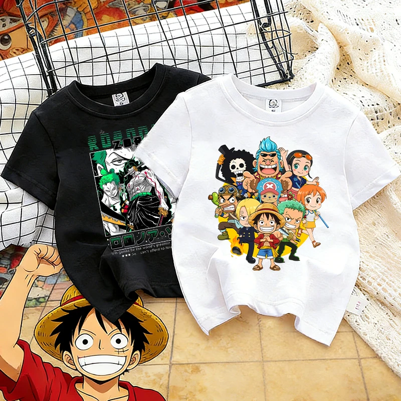 

Ones Piece Kids T-shirt Anime Zoro- Cartoon Cute Print Cotton Boy Toddler Tees Streetwear Casual Short Sleeve Child Clothes Tops