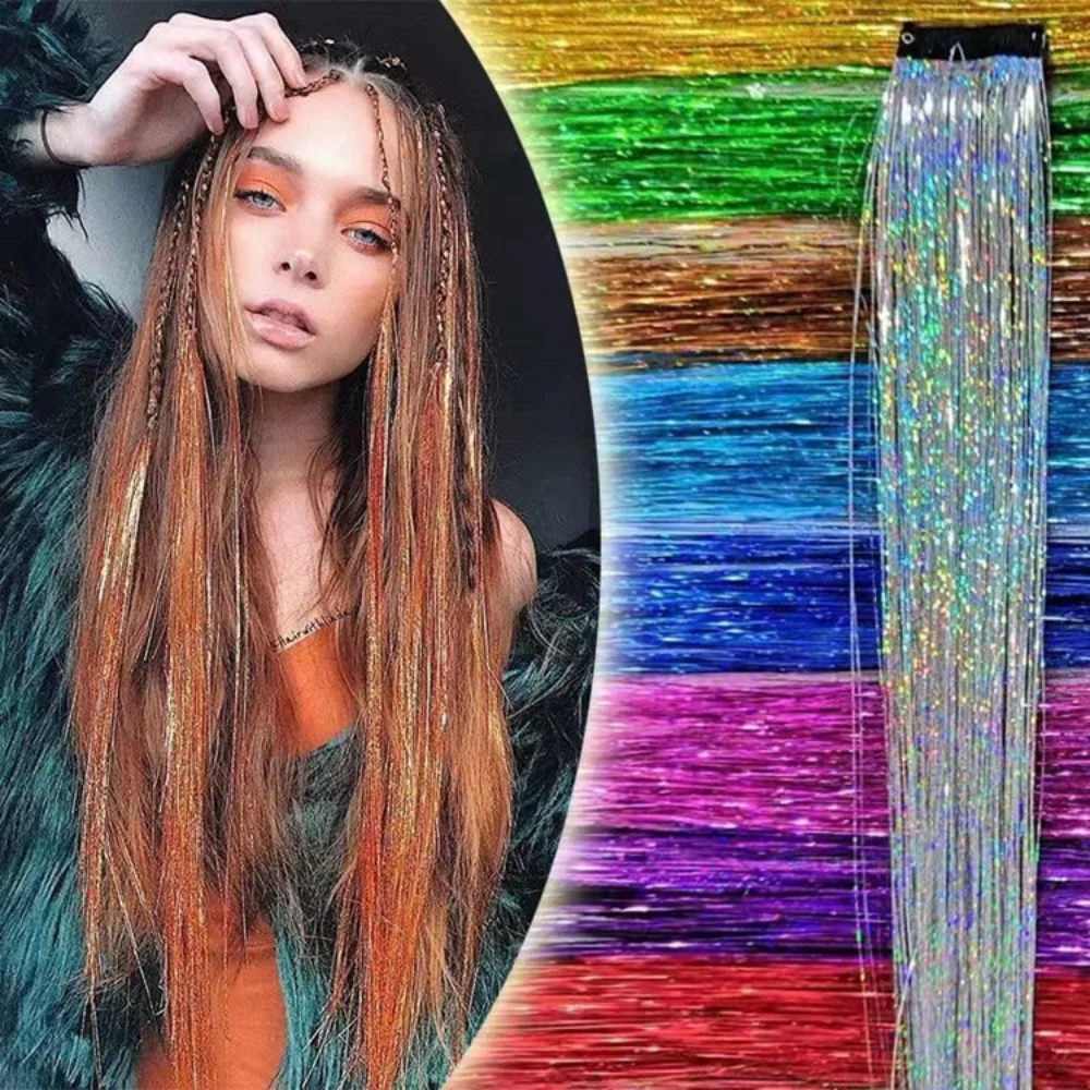 New Sparkle Hair Tinsel Rainbow Glitter Strips Colored Strands Girls Headwear Hairbinges Hair Laser False Hair Extensions Decors