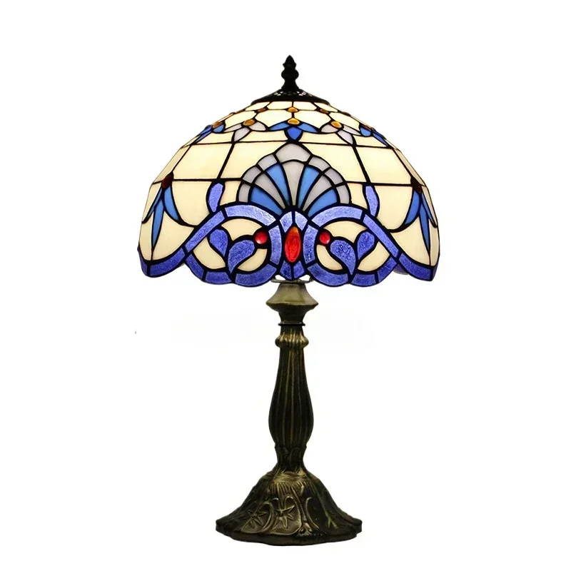 12 Inch 30cm Retro Manual Stained Glass Lampshade Tiffany Table Lamp Lampara De Noche Dormitorio