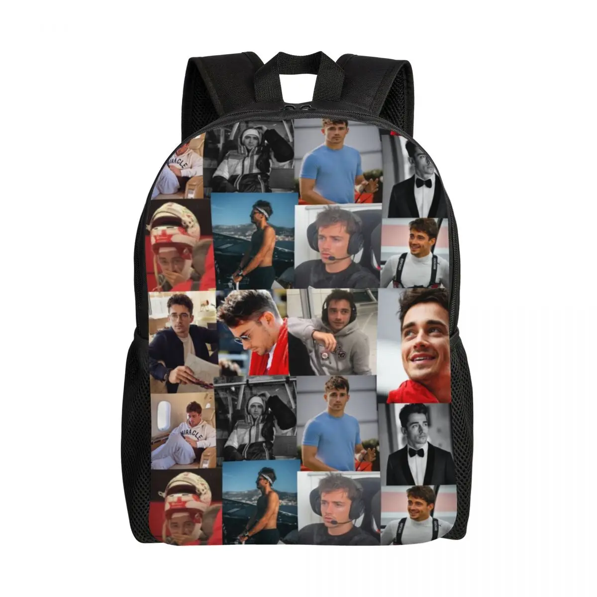 Custom LEC16 Racing Driver Picture Collage Backpack Women Men Casual Bookbag for College School Motorsports Bags