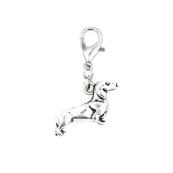 3 pcs Dachshund Dog. Antique Silver Color Tone Zip Charm.Small Clip-On Dog Charm, Gift for DogLover