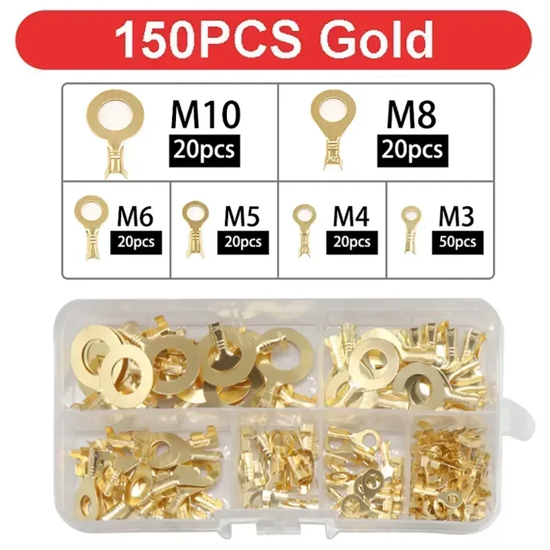 150/300/540Pcs M3/M4/M5/M6/M8/M10 Ring Lugs Eyes Copper Crimp Terminals Cable lug Wire Connection Non Insulated Assortment Kit