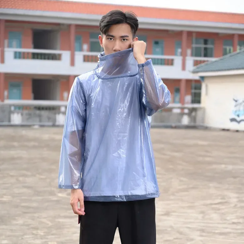 

Man's Rainproof Coat Pullovers Half Sheer High Neck Design Without Hat