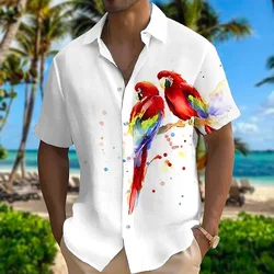 Camisa de manga larga para hombre, camisa con estampado de loro, Color 3D, cuello levantado, estilo informal, talla grande, primavera y otoño, 2023