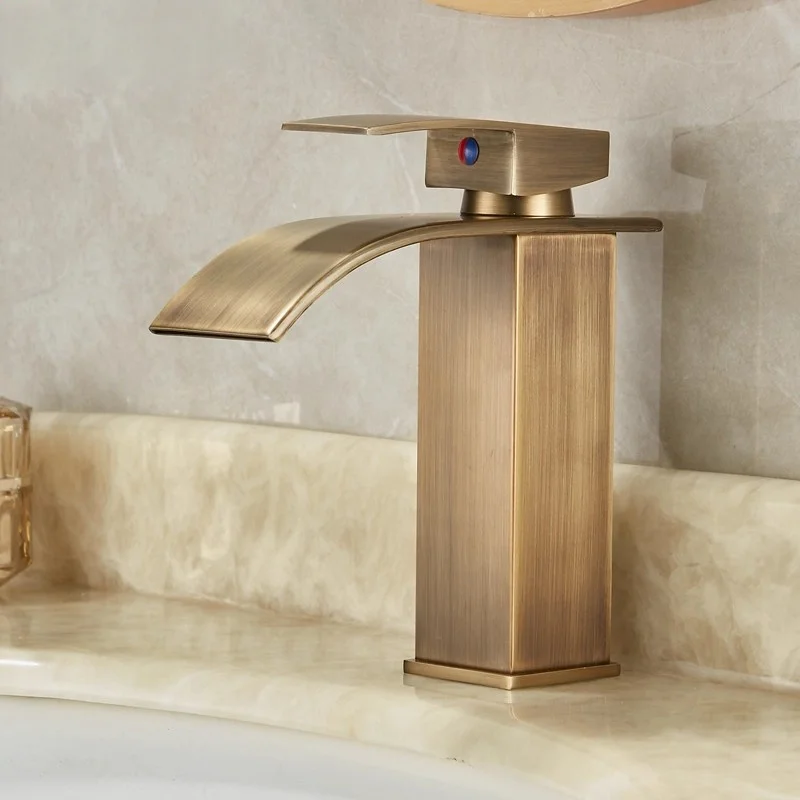 

Bathroom Faucet Brass Antique Bronze Basin Faucet Hot & Cold Bathroom Sink Waterfall Lavotory Mixer Water Tap