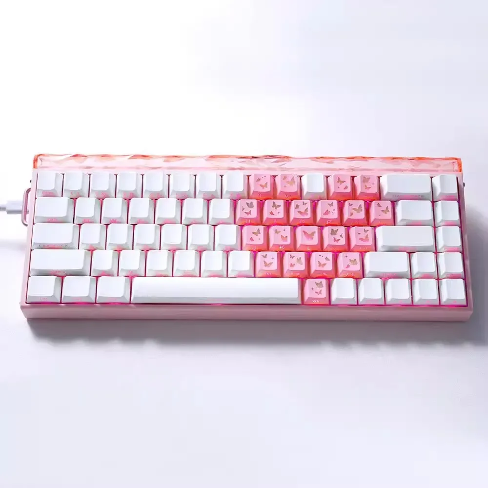 21 Keys/set Pink Butterfly Heart-shaped Keycap Cherry Profile Side Printed Backlit Key Caps PC Material Thickness 1.7mm