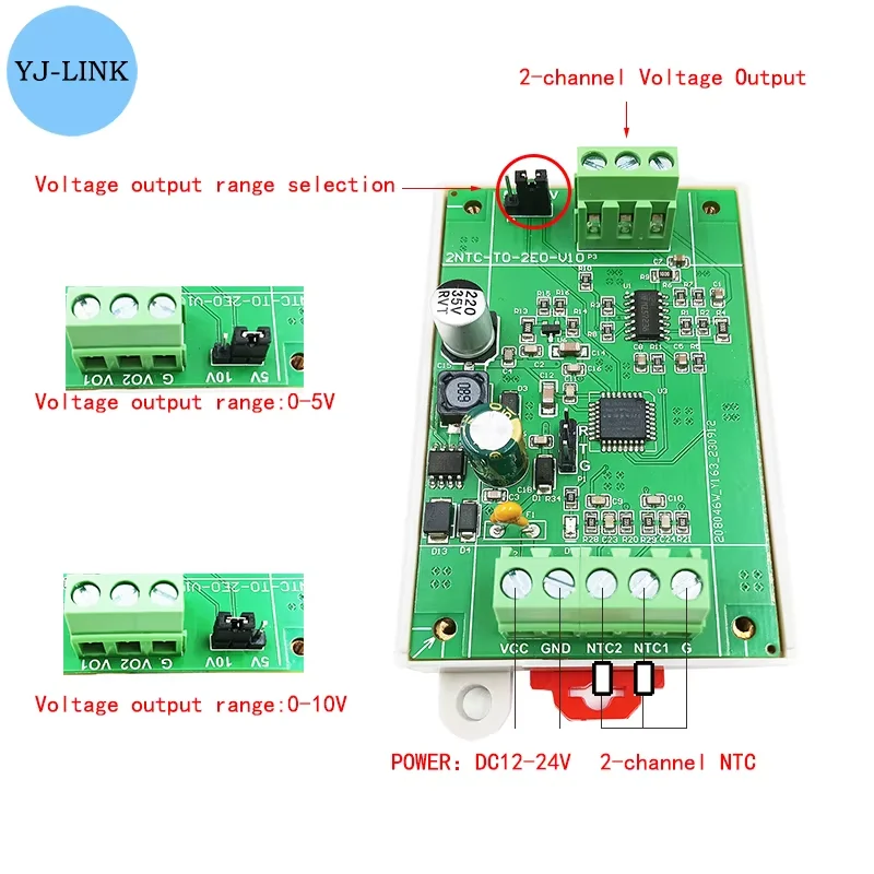 2-channel NTC Thermistor Temperature Sensor To Analog 4-20mA Current 0-5V/0-10V Voltage Output Temperature Conversion Module