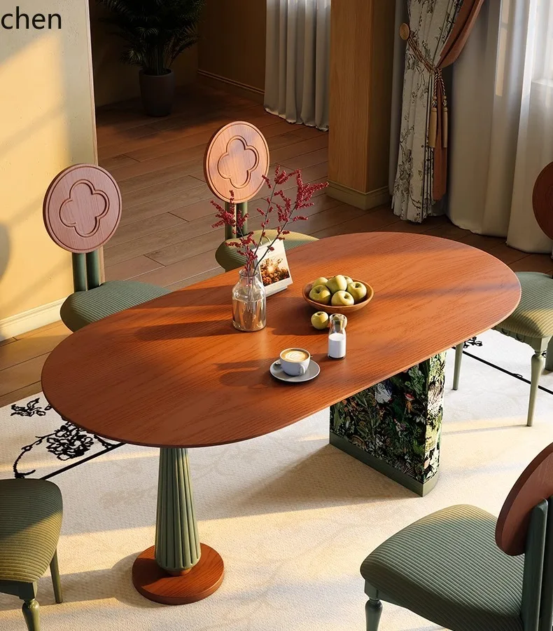 

HXL retro dining table household solid wood dining table antique living room island dining table