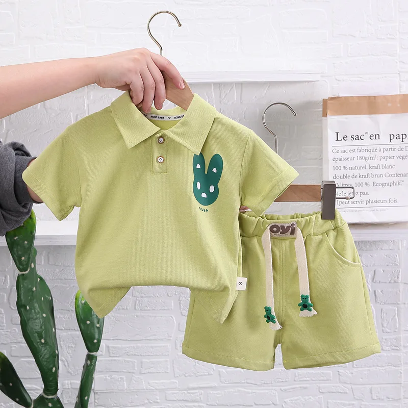 Baby Boy Summer Clothes 2024 New Cartoon Turn-down Collar Short Sleeve T-shirts and Shorts Kids Boys Designer Suits Outfits Set