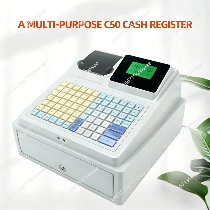 C50 Desktop USB Electronic Cash Drawer Pos Uv Cash Register for Supermarket Shop English Version Build in Printer