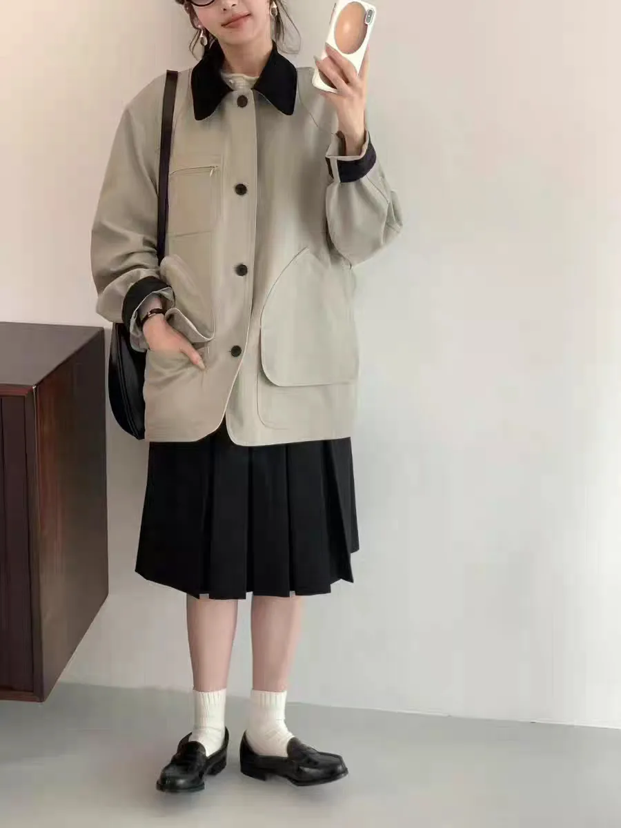 

Свободная повседневная женская рабочая одежда, куртка с большими цветами, длинное пальто средней длины с цветочным воротником све