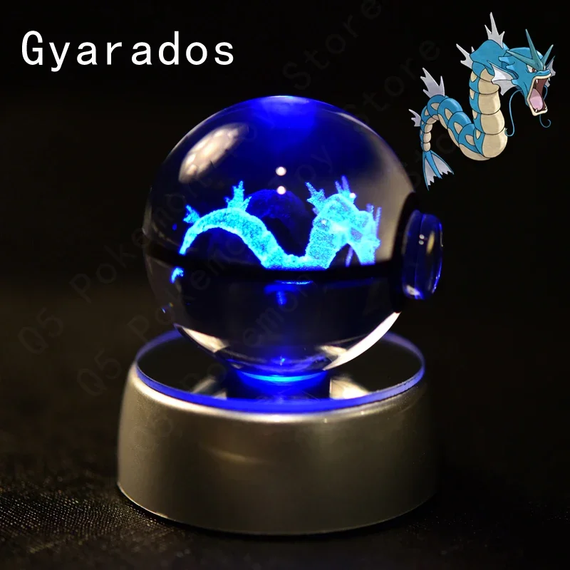 3D Pokemon Kristallkugel 5CM Mewtwo Pikachu Gengar Kristallglas Pokemon Ball Pokeball Figur Nachtlicht LED-Lampe mit Basis Geschenk