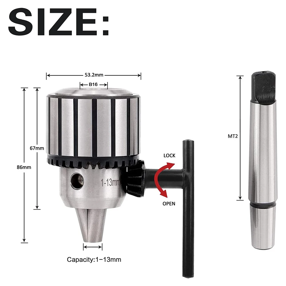 

B45C Heavy Duty Drill Chuck 1/2 Inch Capacity with MT2 Morse Taper 2 Tool Holder and K32 Key (MT2-B16 -13mm)