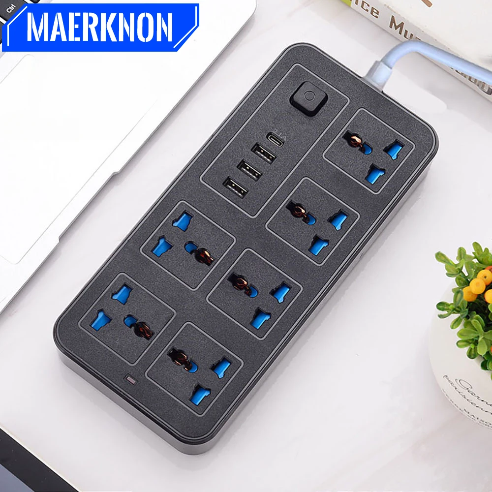 Power Multi Tap Universal Power Strip Electric Socket EU US Plug Outlets With 2m Extension Cable Type C USB Ports Charge Adapter