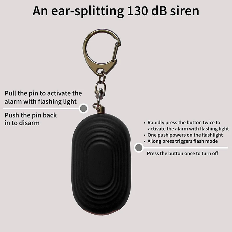 Alarme de Proteção Pessoal Keychain, Alto Sonic Siren Device com Lanterna, Aumentar a Segurança, 130 DB, 2X