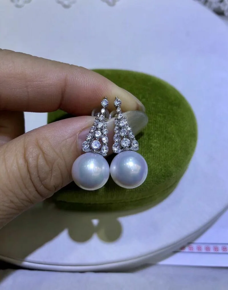 gorgeous a pair 10-11mm south sea round white pearl earring925s  earrings for women  925 sterling silver