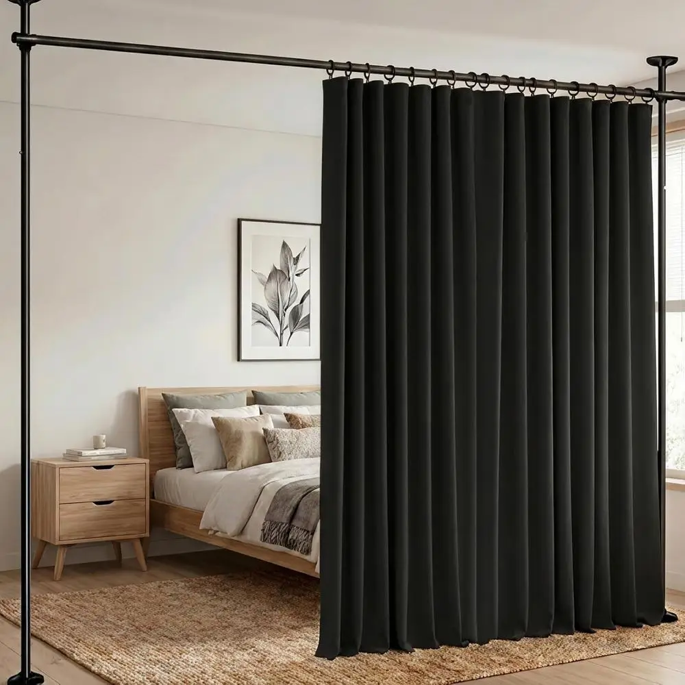 Room Divider Curtains Blackout Floor to Ceiling with Hook Wall Mount Sliding Door Curtains Ceiling Mount Extra Wide Curtain Wall