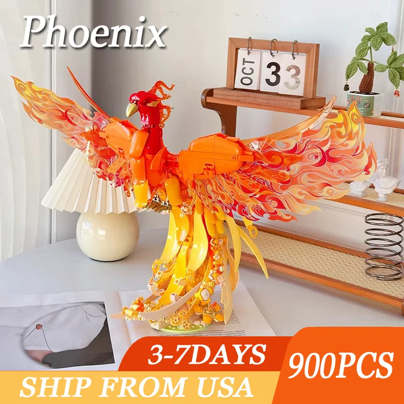 

900 шт. конструкторов-игрушек «Феникс» с подсветкой, различные цветы и перья, настольные украшения, кирпичики, подарки для девочек/подруг