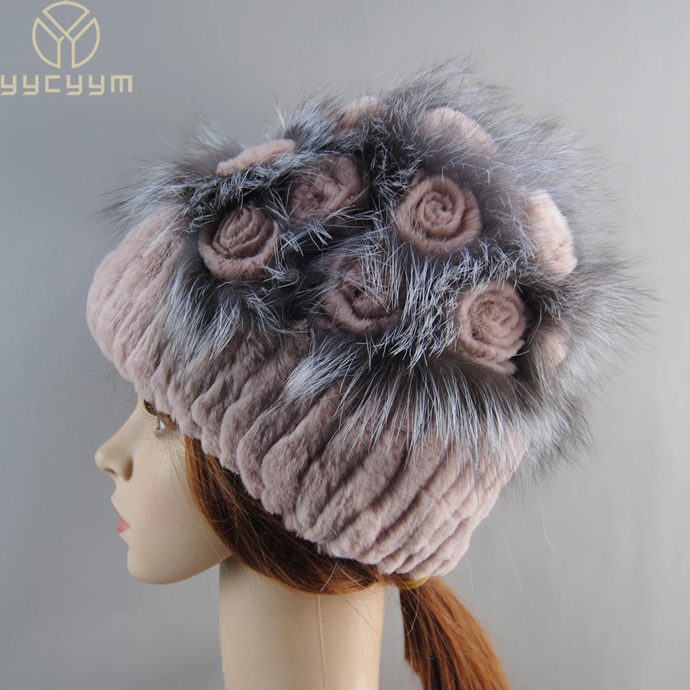 

Luxury Women Fur Hat For Winter Natural Rex Rabbit Fox Fur Caps Russian Female Fur Headgear 2022 Brand Fashion Warm Beanies Cap