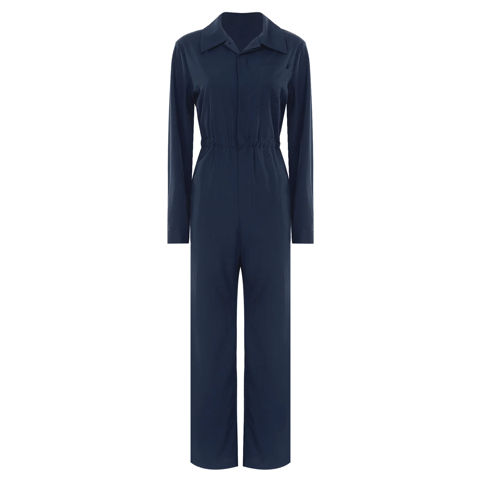 Womens Fashion Work Coverall Rompers Casual Solid Color Turn-Down Collar Long Sleeve Button Jumpsuit Travel Holiday Cargo Pants