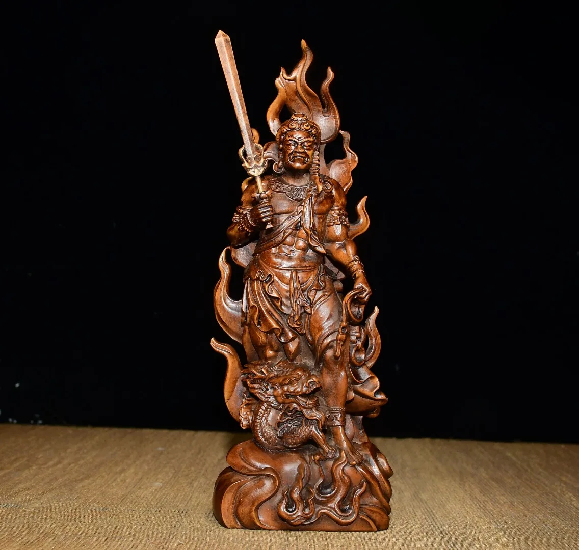 Old Boxwood Fudo Acalanatha Standing Buddha Dragon statue Buddha platform Amitabha Buddha Worship Hall Town house Exorcism